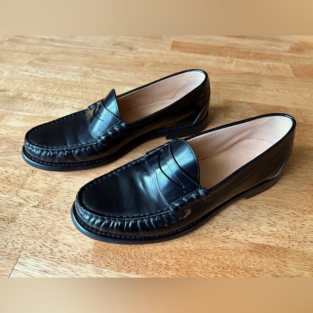 J. Crew Black Leather Penny Loafers